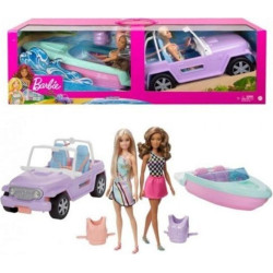 Barbie GDX66 - Pack avec Jeep, Bateau et 2 poupées - Neuf, scellé (boîte légèrement abîmée)
