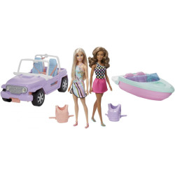 Barbie GDX66 - Pack avec Jeep, Bateau et 2 poupées - Neuf, scellé (boîte légèrement abîmée)