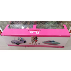 Barbie GDX66 - Pack avec Jeep, Bateau et 2 poupées - Neuf, scellé (boîte légèrement abîmée)
